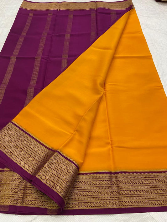 KSIC THICKNESS 130COUNTS CONTRAST PALLU AND CONTRAST BLOUSE PURE MYSORE CREPE SILK SAREES - SK-397-KT1CPACBPMCSS
