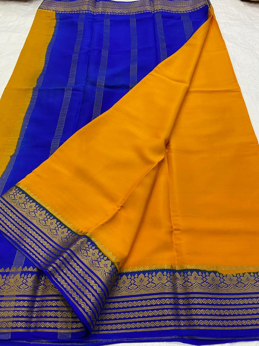 KSIC THICKNESS 130COUNTS CONTRAST PALLU AND CONTRAST BLOUSE PURE MYSORE CREPE SILK SAREES - SK-394-KT1CPACBPMCSS