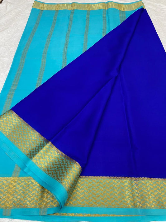KSIC THICKNESS 130COUNTS CONTRAST PALLU AND CONTRAST BLOUSE PURE MYSORE CREPE SILK SAREES - SK-390-KT1CPACBPMCSS