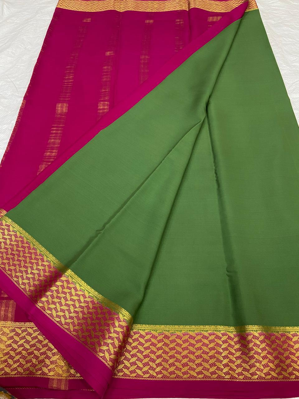 KSIC THICKNESS 130COUNTS CONTRAST PALLU AND CONTRAST BLOUSE PURE MYSORE CREPE SILK SAREES - SK-393-KT1CPACBPMCSS