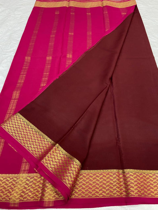 KSIC THICKNESS 130COUNTS CONTRAST PALLU AND CONTRAST BLOUSE PURE MYSORE CREPE SILK SAREES - SK-387-KT1CPACBPMCSS