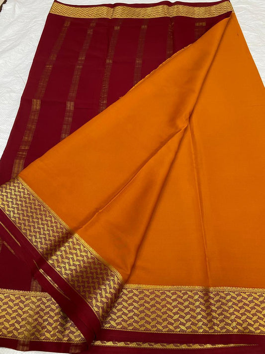 KSIC THICKNESS 130COUNTS CONTRAST PALLU AND CONTRAST BLOUSE PURE MYSORE CREPE SILK SAREES - SK-382-KT1CPACBPMCSS