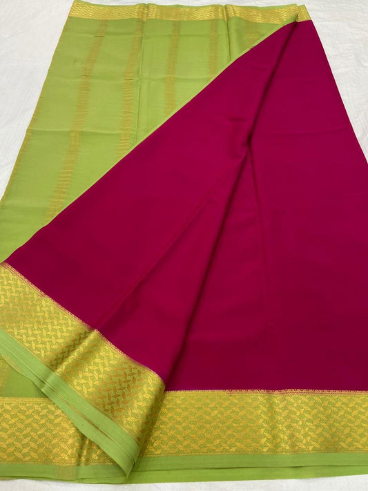 KSIC THICKNESS 130COUNTS CONTRAST PALLU AND CONTRAST BLOUSE PURE MYSORE CREPE SILK SAREES - SK-377-KT1CPACBPMCSS
