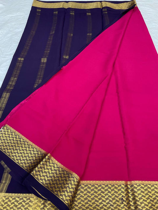 KSIC THICKNESS 130COUNTS CONTRAST PALLU AND CONTRAST BLOUSE PURE MYSORE CREPE SILK SAREES - SK-379-KT1CPACBPMCSS