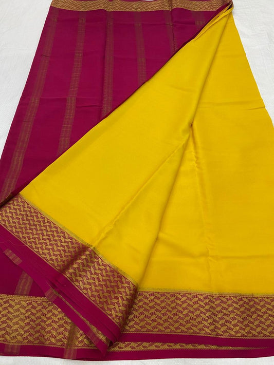KSIC THICKNESS 130COUNTS CONTRAST PALLU AND CONTRAST BLOUSE PURE MYSORE CREPE SILK SAREES - SK-373-KT1CPACBPMCSS