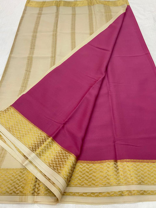 KSIC THICKNESS 130COUNTS CONTRAST PALLU AND CONTRAST BLOUSE PURE MYSORE CREPE SILK SAREES - SK-369-KT1CPACBPMCSS