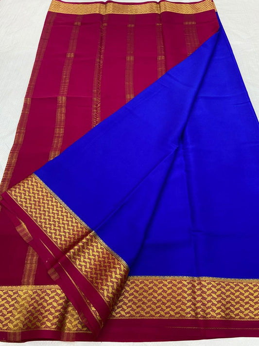 KSIC THICKNESS 130COUNTS CONTRAST PALLU AND CONTRAST BLOUSE PURE MYSORE CREPE SILK SAREES - SK-368-KT1CPACBPMCSS