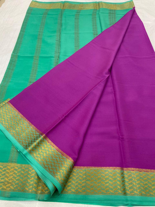KSIC THICKNESS 130COUNTS CONTRAST PALLU AND CONTRAST BLOUSE PURE MYSORE CREPE SILK SAREES - SK-366-KT1CPACBPMCSS