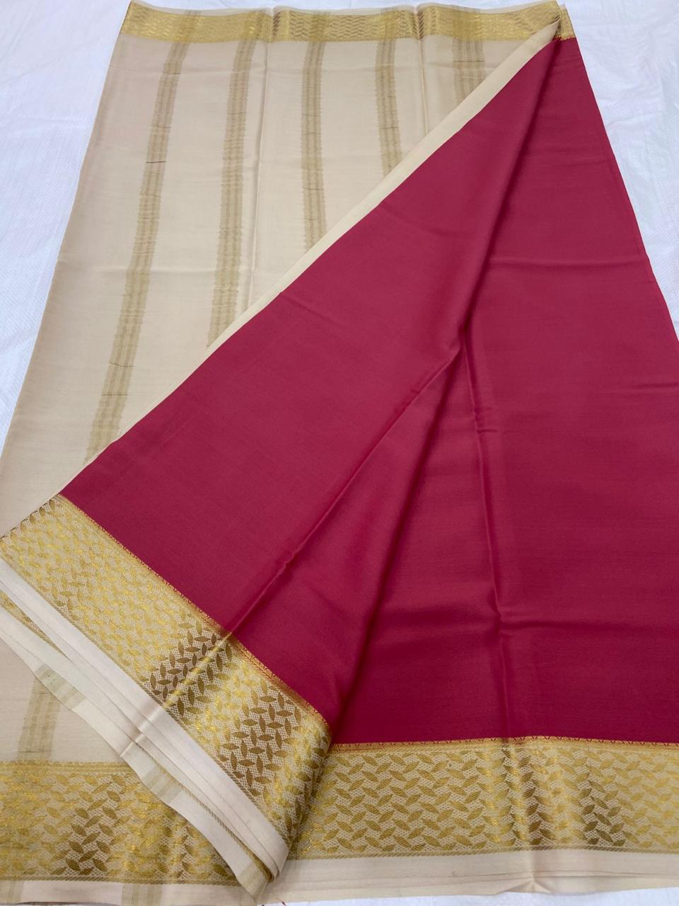 KSIC THICKNESS 130COUNTS CONTRAST PALLU AND CONTRAST BLOUSE PURE MYSORE CREPE SILK SAREES - SK-363-KT1CPACBPMCSS