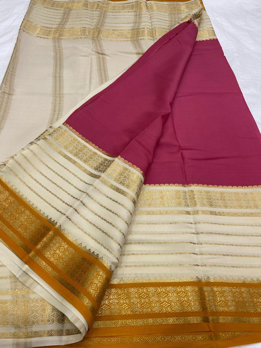 KSIC THICKNESS 130COUNTS CONTRAST PALLU AND CONTRAST BLOUSE PURE MYSORE CREPE SILK SAREES - SK-358-KT1CPACBPMCSS
