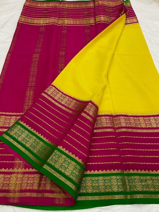 KSIC THICKNESS 130COUNTS CONTRAST PALLU AND CONTRAST BLOUSE PURE MYSORE CREPE SILK SAREES - SK-347-KT1CPACBPMCSS
