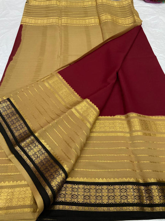 KSIC THICKNESS 130COUNTS CONTRAST PALLU AND CONTRAST BLOUSE PURE MYSORE CREPE SILK SAREES - SK-341-KT1CPACBPMCSS