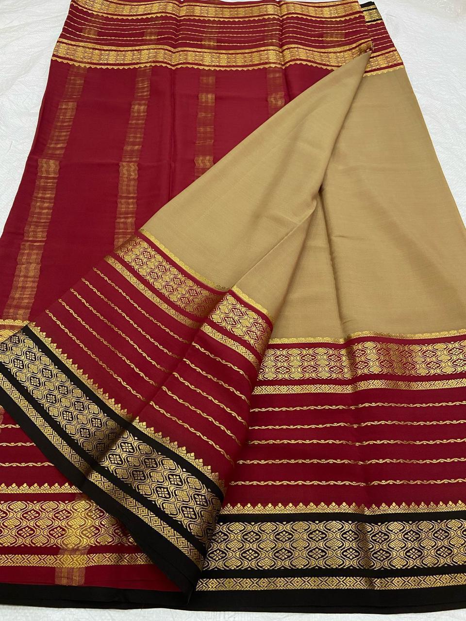 KSIC THICKNESS 130COUNTS CONTRAST PALLU AND CONTRAST BLOUSE PURE MYSORE CREPE SILK SAREES - SK-331-KT1CPACBPMCSS