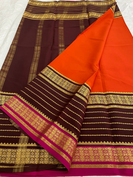 KSIC THICKNESS 130COUNTS CONTRAST PALLU AND CONTRAST BLOUSE PURE MYSORE CREPE SILK SAREES - SK-333-KT1CPACBPMCSS
