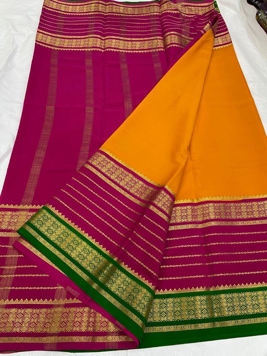 KSIC THICKNESS 130COUNTS CONTRAST PALLU AND CONTRAST BLOUSE PURE MYSORE CREPE SILK SAREES - SK-335-KT1CPACBPMCSS