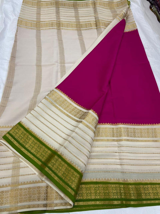 KSIC THICKNESS 130COUNTS CONTRAST PALLU AND CONTRAST BLOUSE PURE MYSORE CREPE SILK SAREES - SK-329-KT1CPACBPMCSS