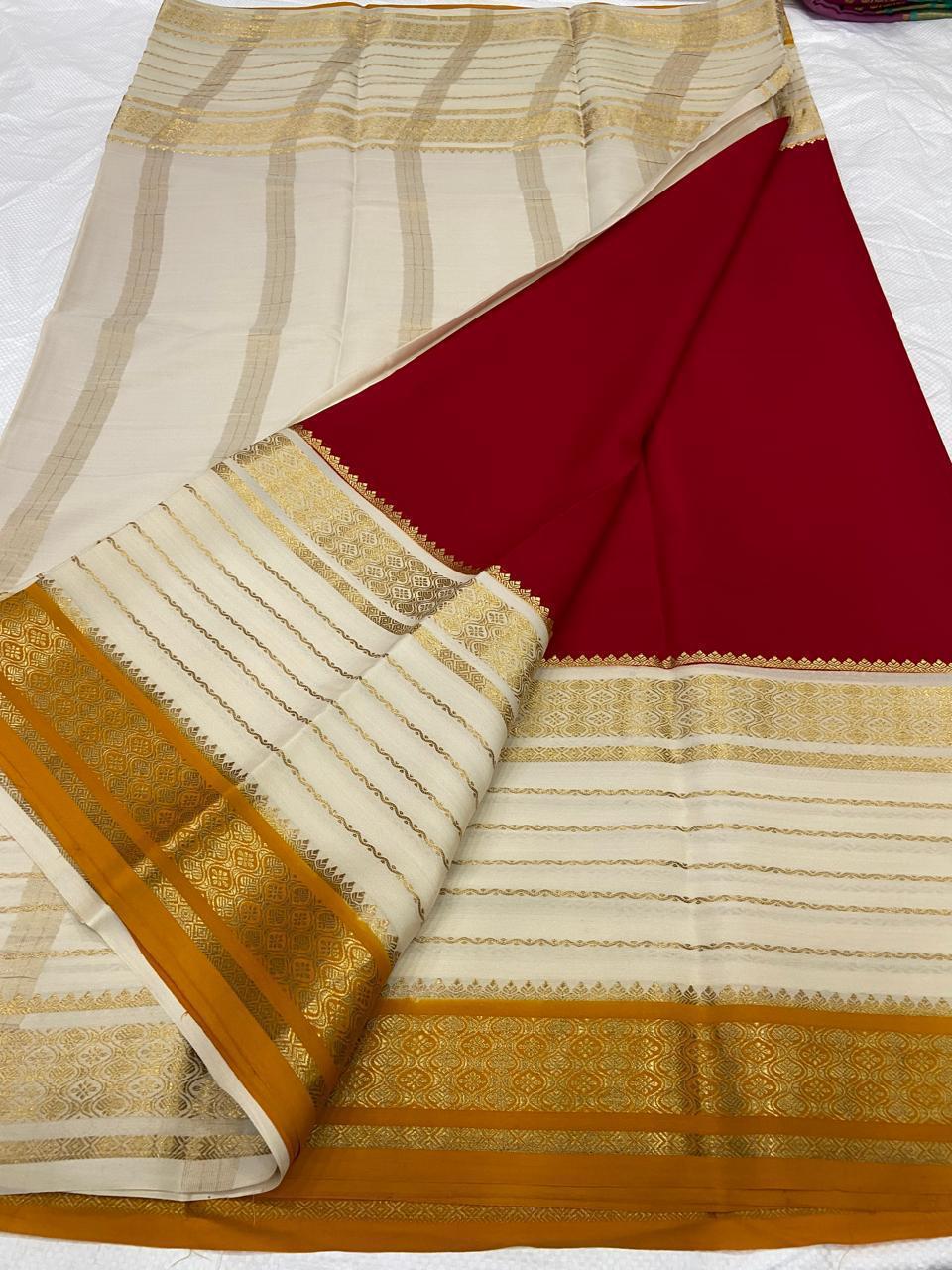 NEW COLLECTION KSIC THICKNESS 130COUNTS CONTRAST PALLU AND CONTRAST BLOUSE PURE MYSORE CREPE SILK SAREES - SK-326-NCKT1CPACBPMCSS