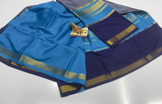 PURE MYSORE CREPE SILK WITH EMBROIDERY SAREE WITH BLOUSE PIECE - SK-488-PMCSWESWBP