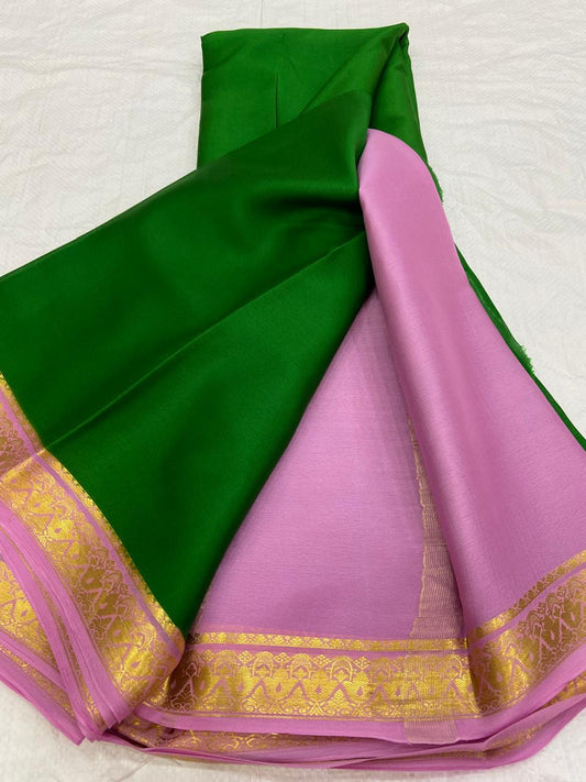 LIGHT WEIGHT CONTRAST PALLU AND CONTRAST BLOUSE PURE MYSORECREPE SILK SAREES - SK-437-LWCPACBPMSS