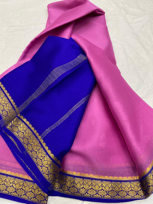 LIGHT WEIGHT CONTRAST PALLU AND CONTRAST BLOUSE PURE MYSORECREPE SILK SAREES - SK-441-LWCPACBPMSS
