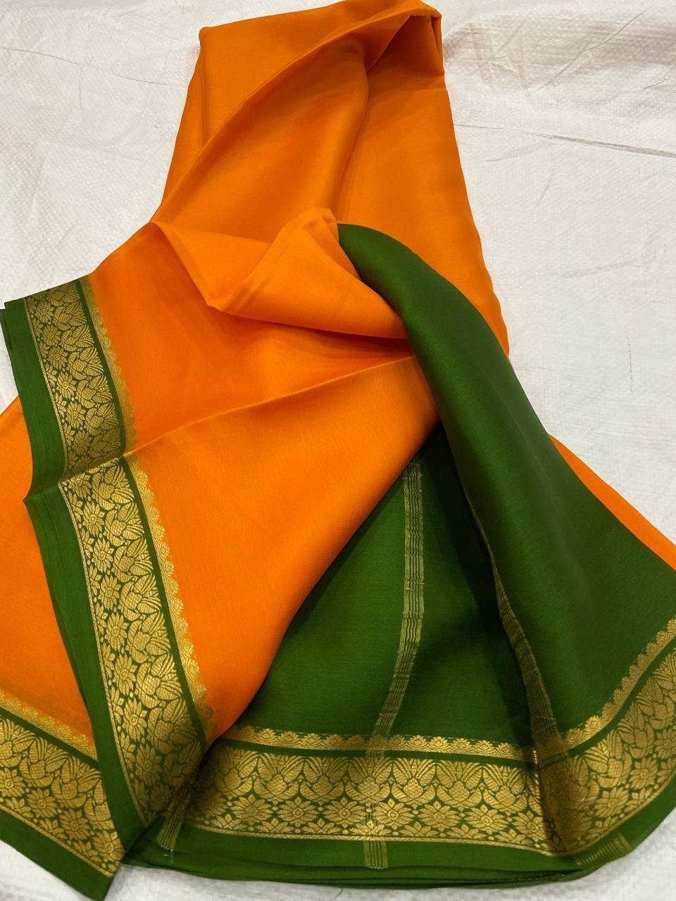 LIGHT WEIGHT CONTRAST PALLU AND CONTRAST BLOUSE PURE MYSORECREPE SILK SAREES - SK-449-LWCPACBPMSS