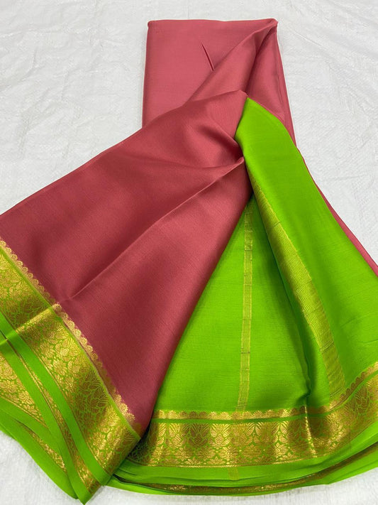 LIGHT WEIGHT CONTRAST PALLU AND CONTRAST BLOUSE PURE MYSORECREPE SILK SAREES - SK-446-LWCPACBPMSS