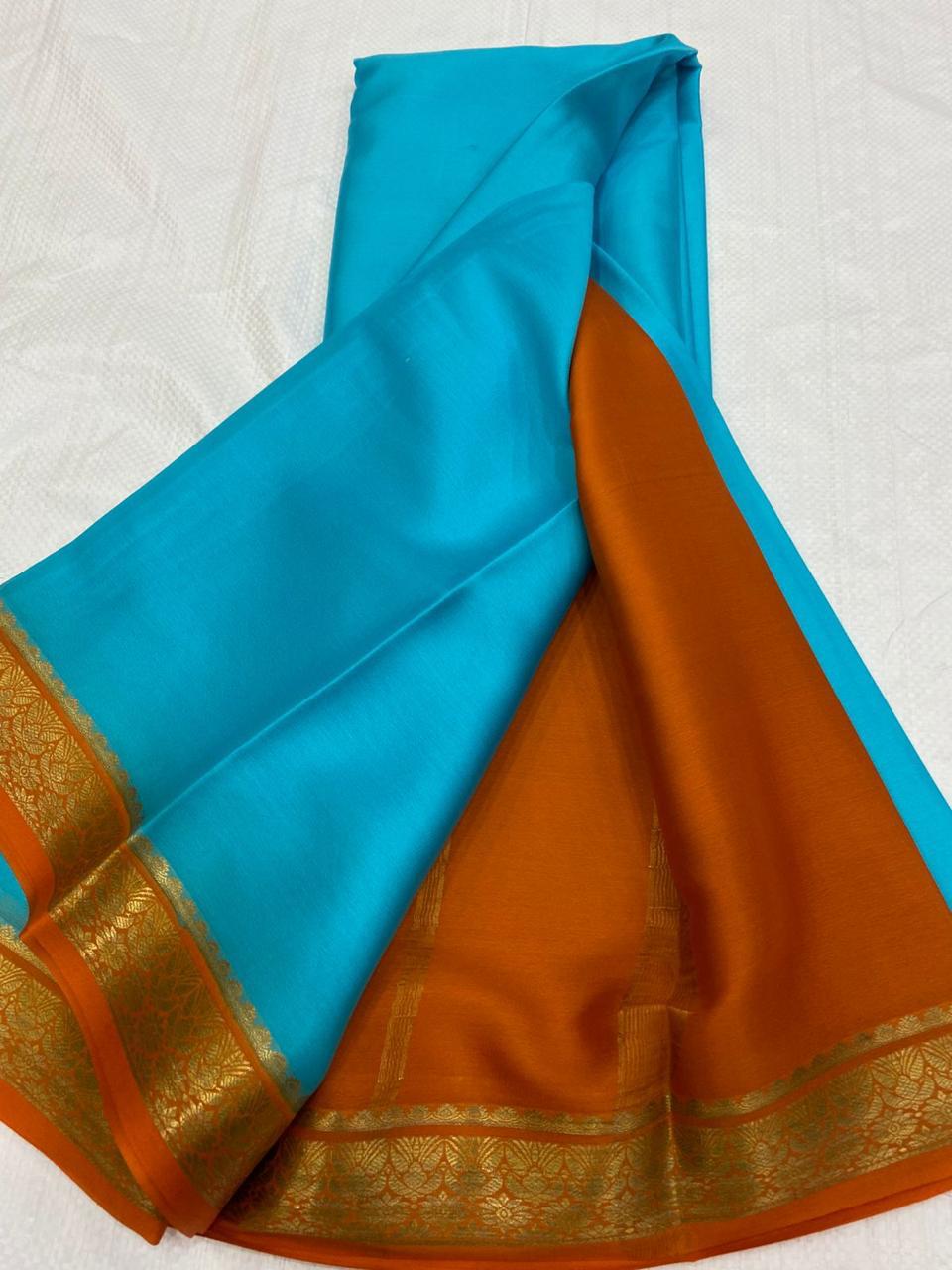 LIGHT WEIGHT CONTRAST PALLU AND CONTRAST BLOUSE PURE MYSORECREPE SILK SAREES - SK-452-LWCPACBPMSS