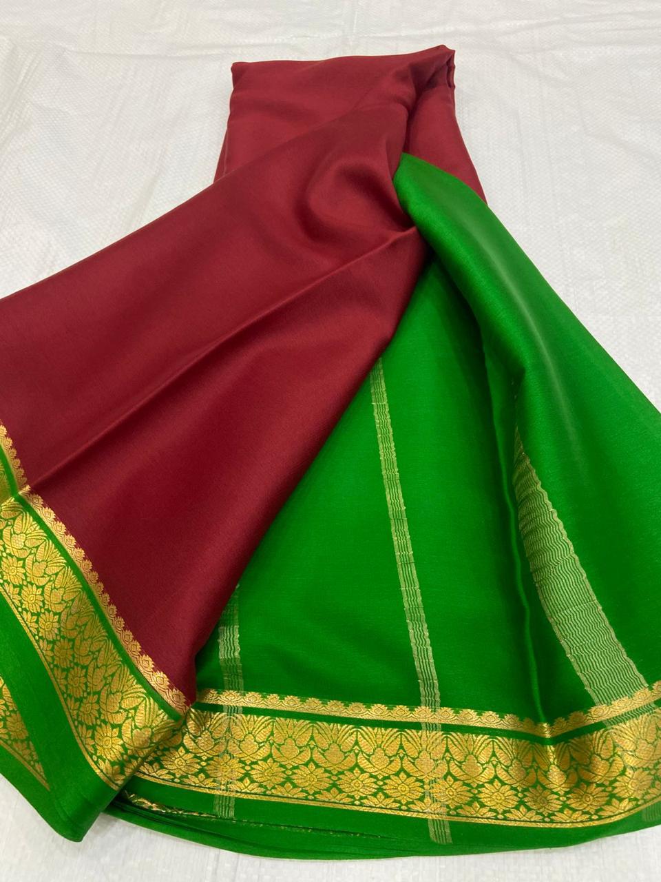 LIGHT WEIGHT CONTRAST PALLU AND CONTRAST BLOUSE PURE MYSORECREPE SILK SAREES - SK-456-LWCPACBPMSS