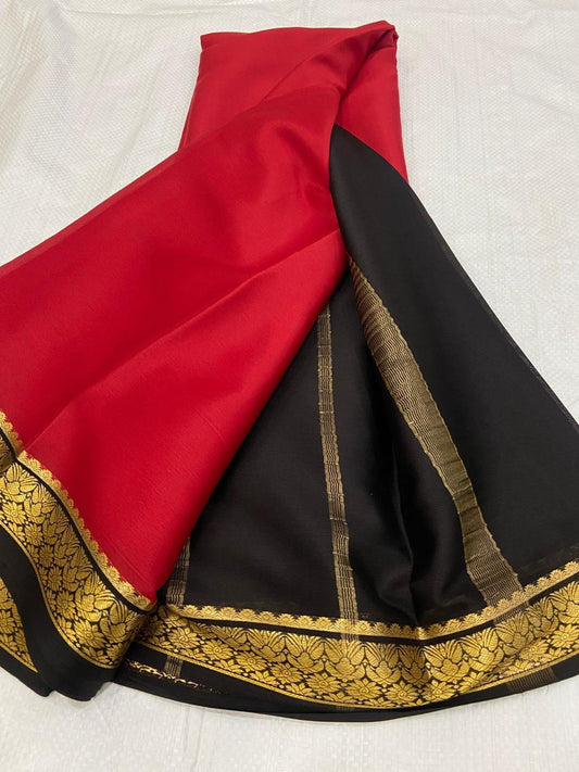 LIGHT WEIGHT CONTRAST PALLU AND CONTRAST BLOUSE PURE MYSORECREPE SILK SAREES - SK-459-LWCPACBPMSS