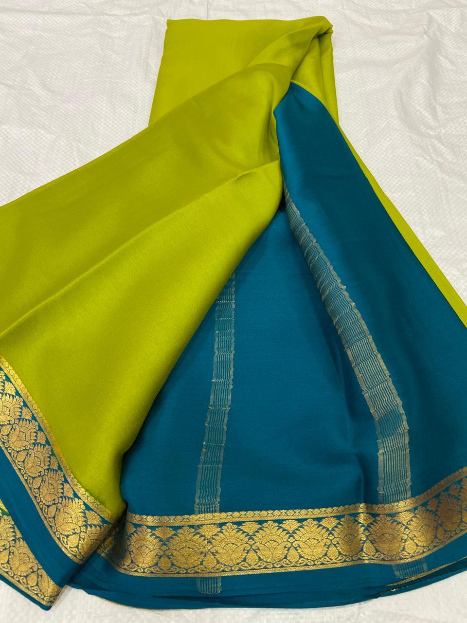 LIGHT WEIGHT CONTRAST PALLU AND CONTRAST BLOUSE PURE MYSORECREPE SILK SAREES - SK-473-LWCPACBPMSS