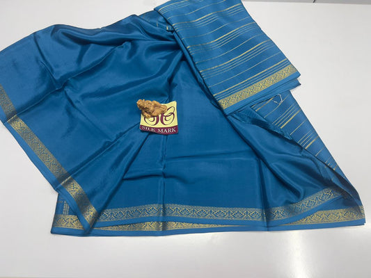 PURE ZARI MYSORE CREPE SILK SAREES WITH BLOUSE PIECE - SK-524-PZMCSSWBP