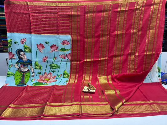 PURE MYSORE CREPE SILK WITH EMBROIDERY SAREE WITH BLOUSE PIECE - SK-547-PMCSWESWBP