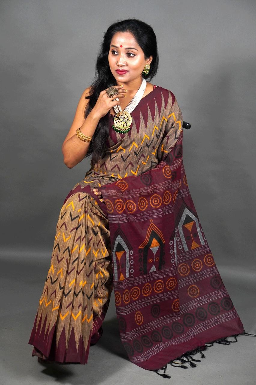 SAMBALPURI COTTON PRINT SAREE - SK-600-SCPS