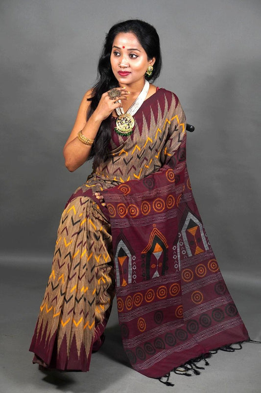 SAMBALPURI COTTON PRINT SAREE - SK-600-SCPS