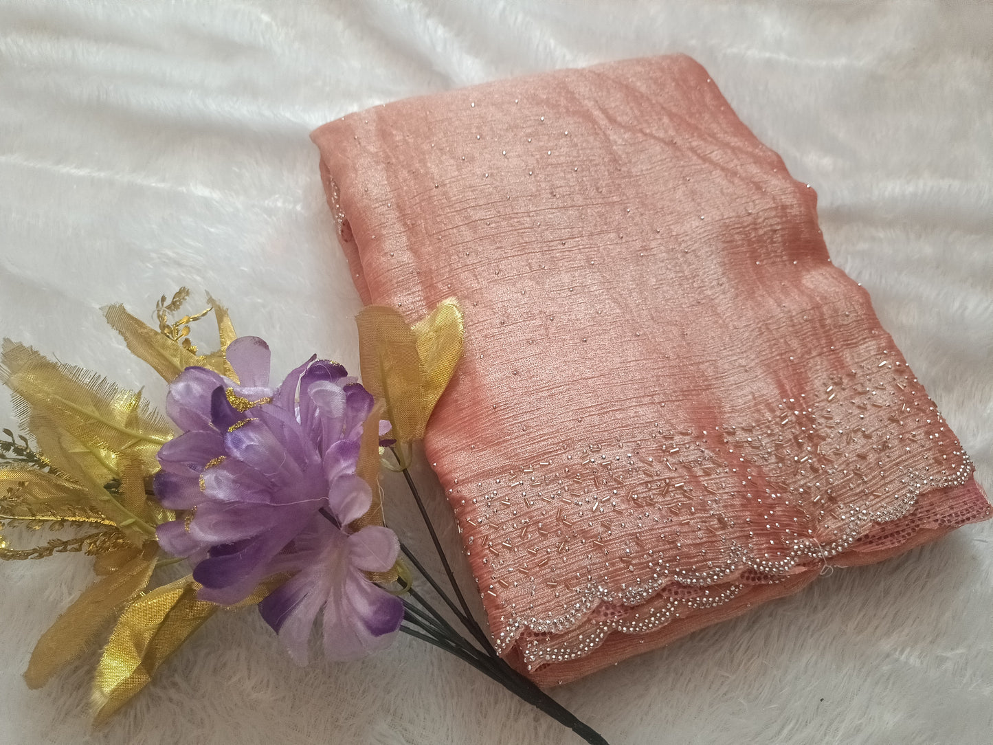 BLING BORDER REPLICA SAREES(peach pink)