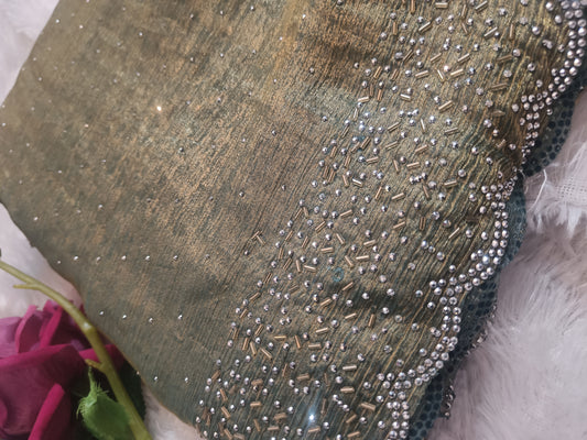 BLING BORDER REPLICA SAREES(sea green)