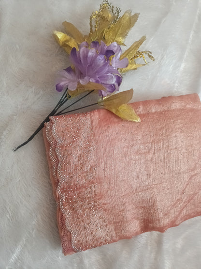 BLING BORDER REPLICA SAREES(peach pink)