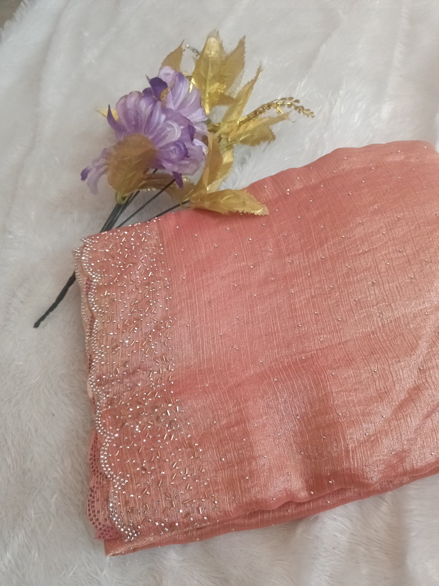 BLING BORDER REPLICA SAREES(peach pink)