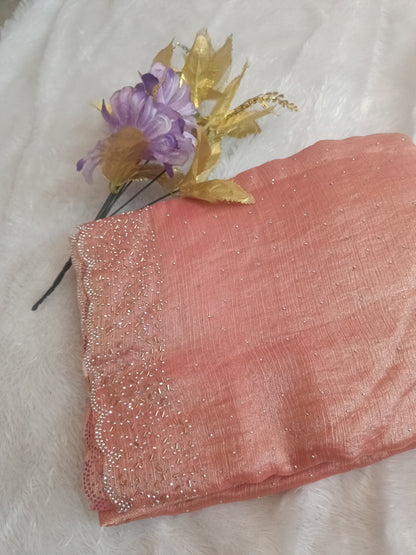 BLING BORDER REPLICA SAREES(peach pink)
