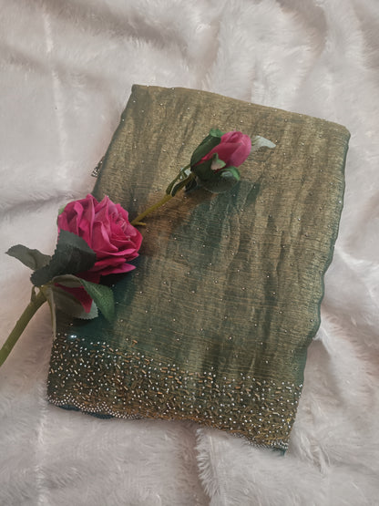 BLING BORDER REPLICA SAREES(sea green)