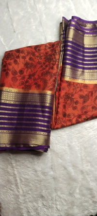 Semi crepe printed rust orange saree