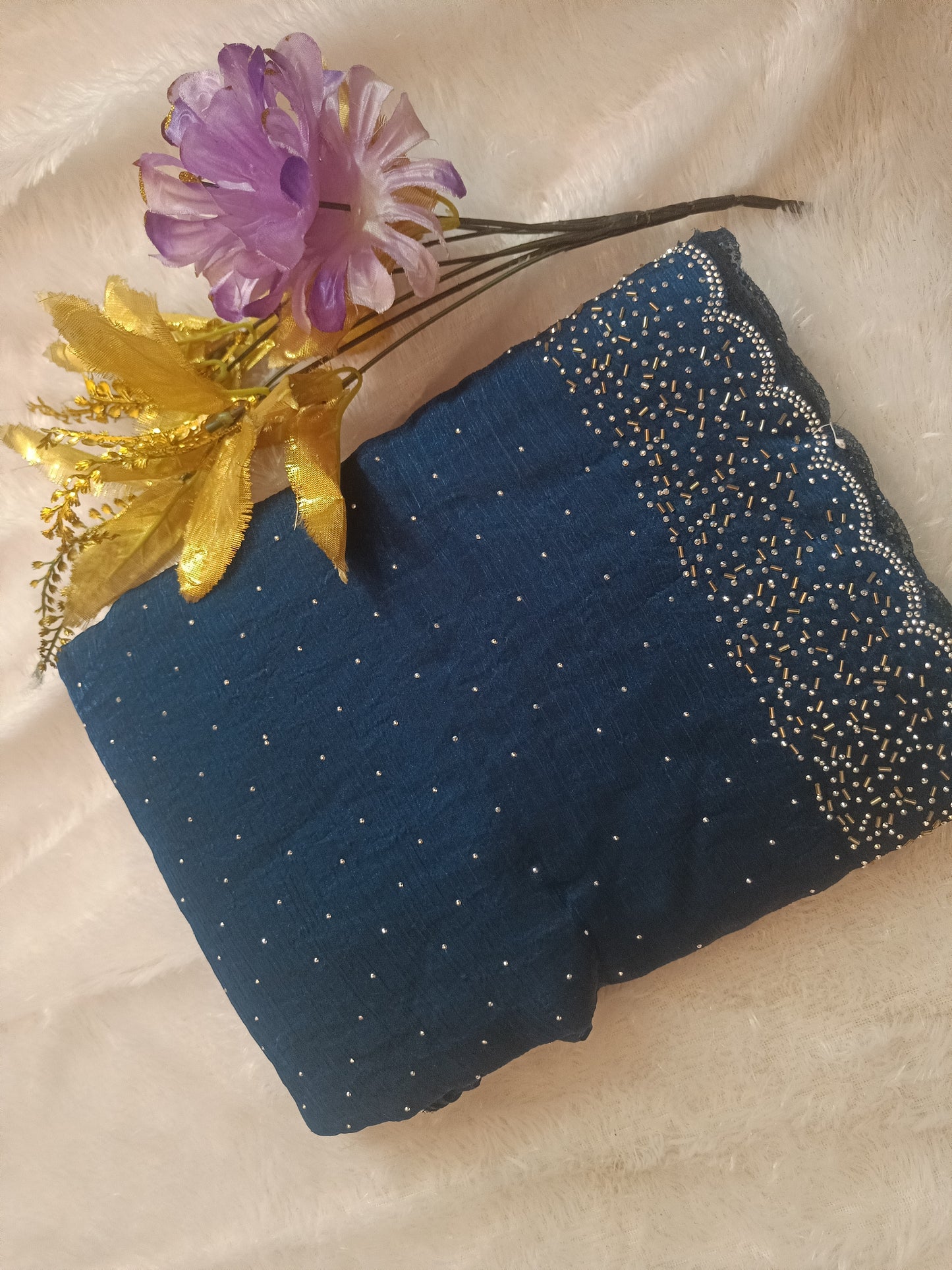 BLING BORDER REPLICA SAREES(nevy blue)