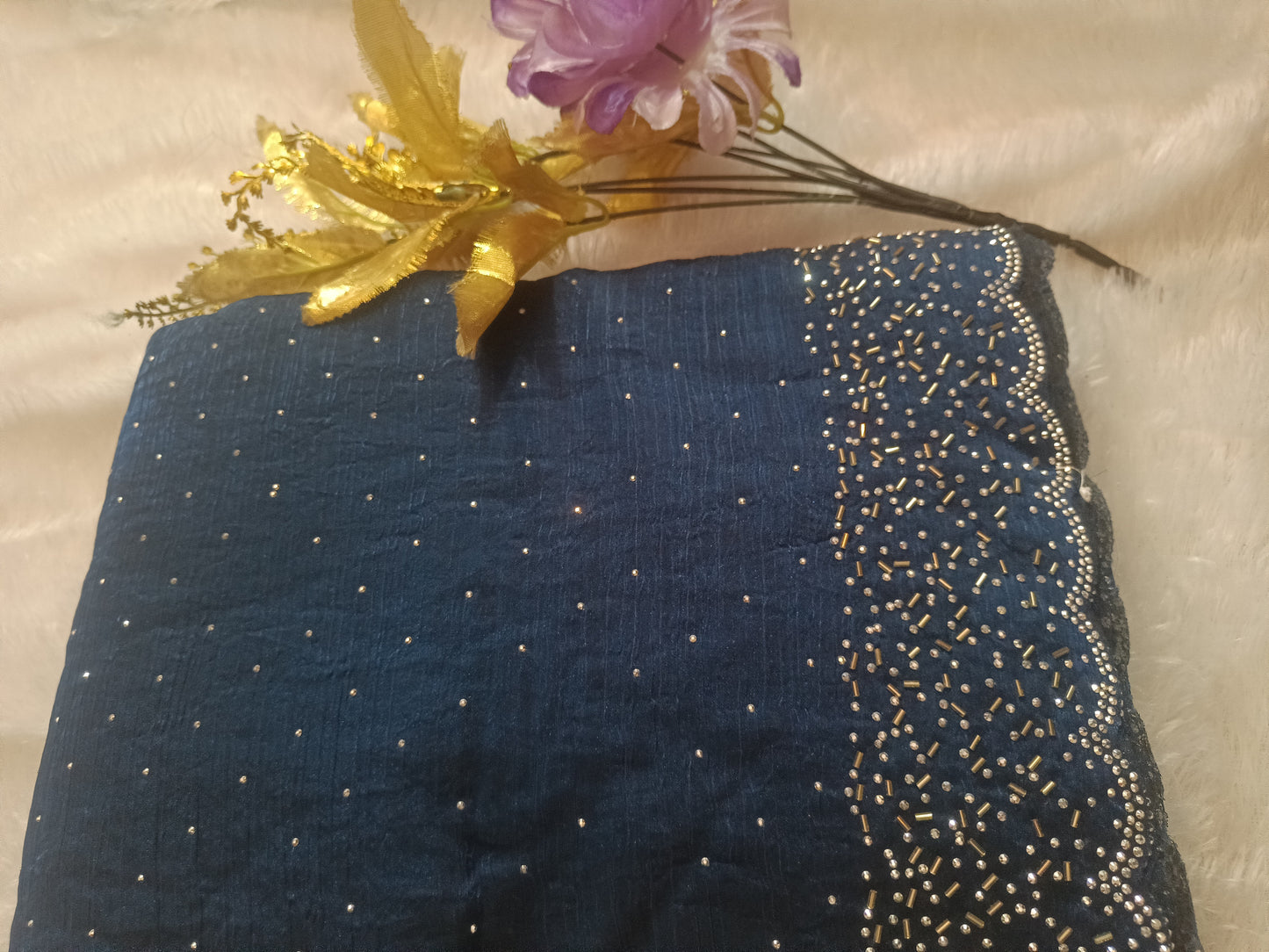 BLING BORDER REPLICA SAREES(nevy blue)