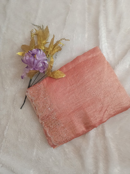 BLING BORDER REPLICA SAREES(peach pink)