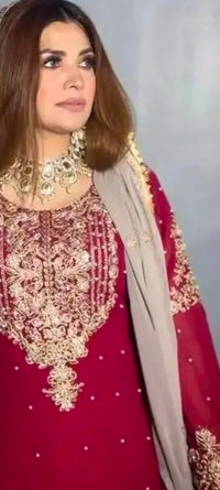 INDO ARABIC 3 PIECE SUIT RED AND CREAMY LILAC