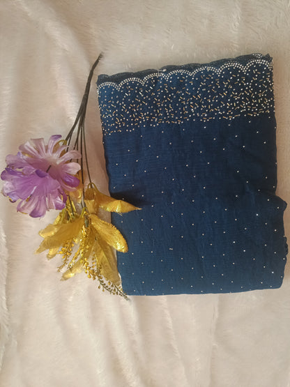 BLING BORDER REPLICA SAREES(nevy blue)