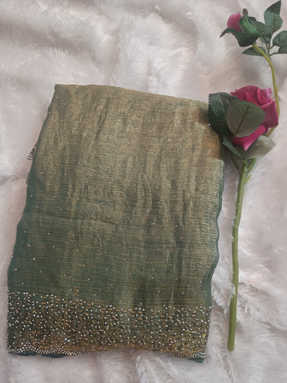 BLING BORDER REPLICA SAREES(sea green)