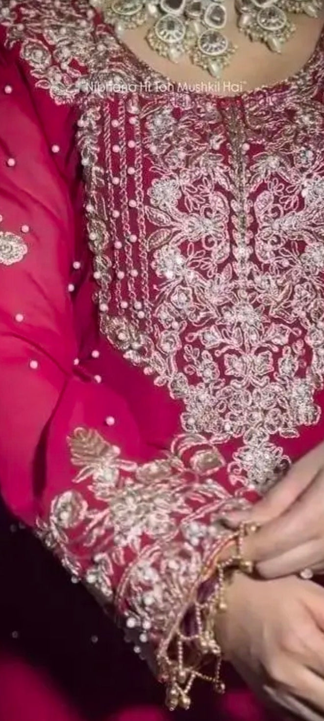 INDO ARABIC 3 PIECE SUIT RED AND CREAMY LILAC