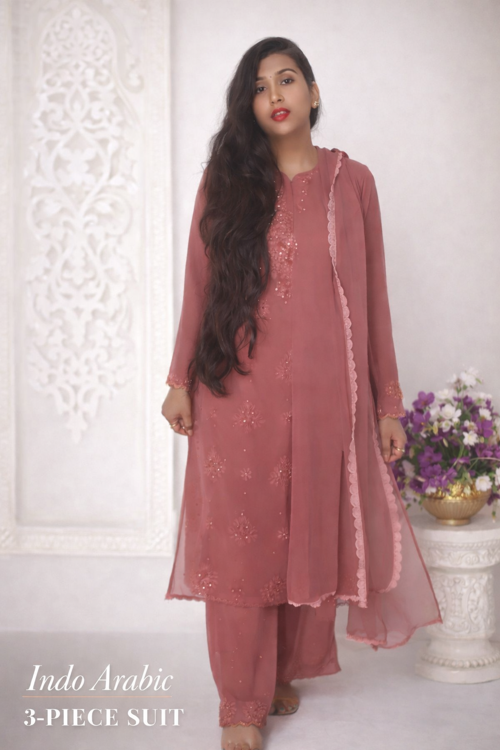 Indo Arabic 3 Piece suit-dusty rose(xl)