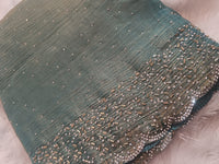 BLING BORDER REPLICA SAREES(teal blue colour)